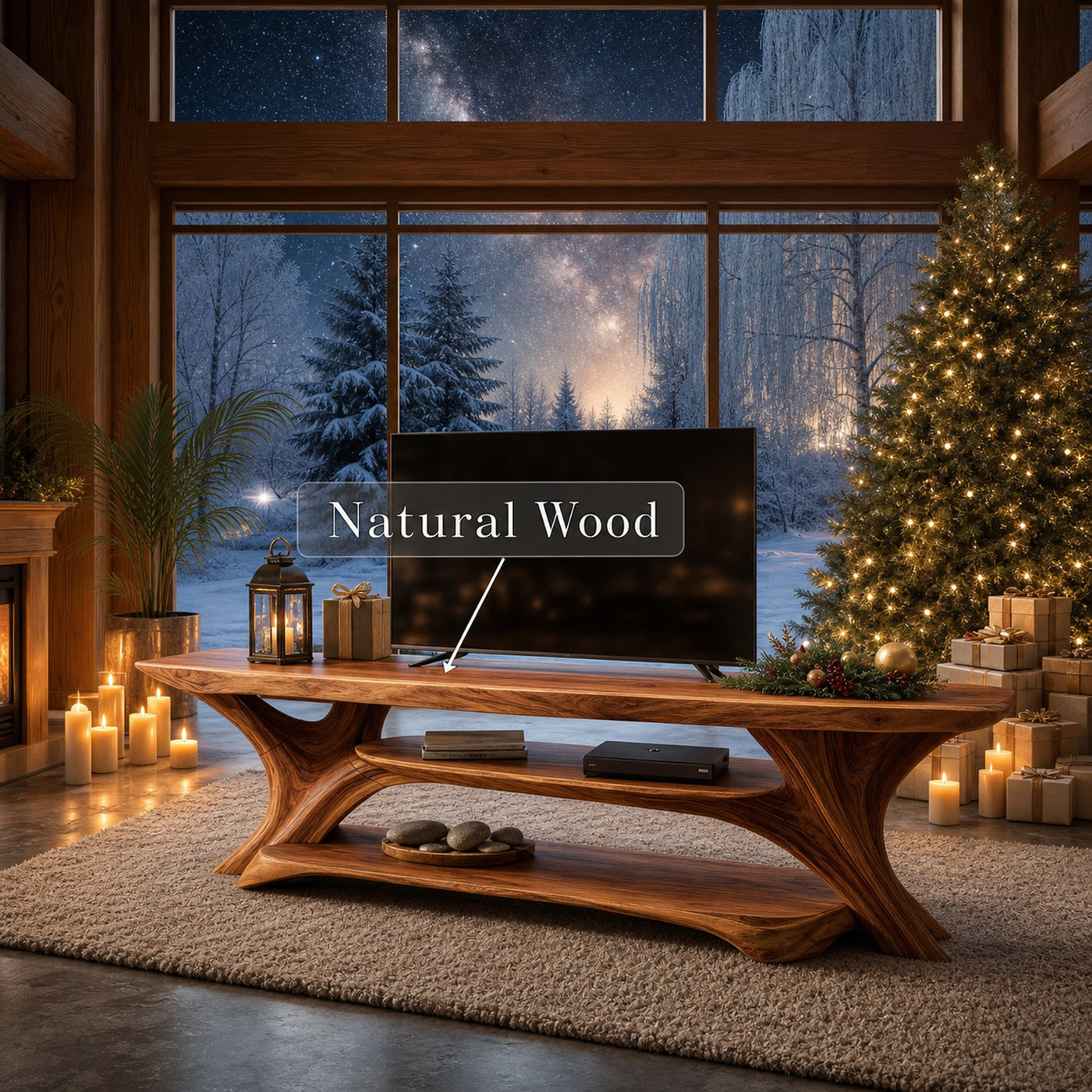 Handcrafted Live Edge Entryway TV Stand For Winter Holiday Style - product view 6
