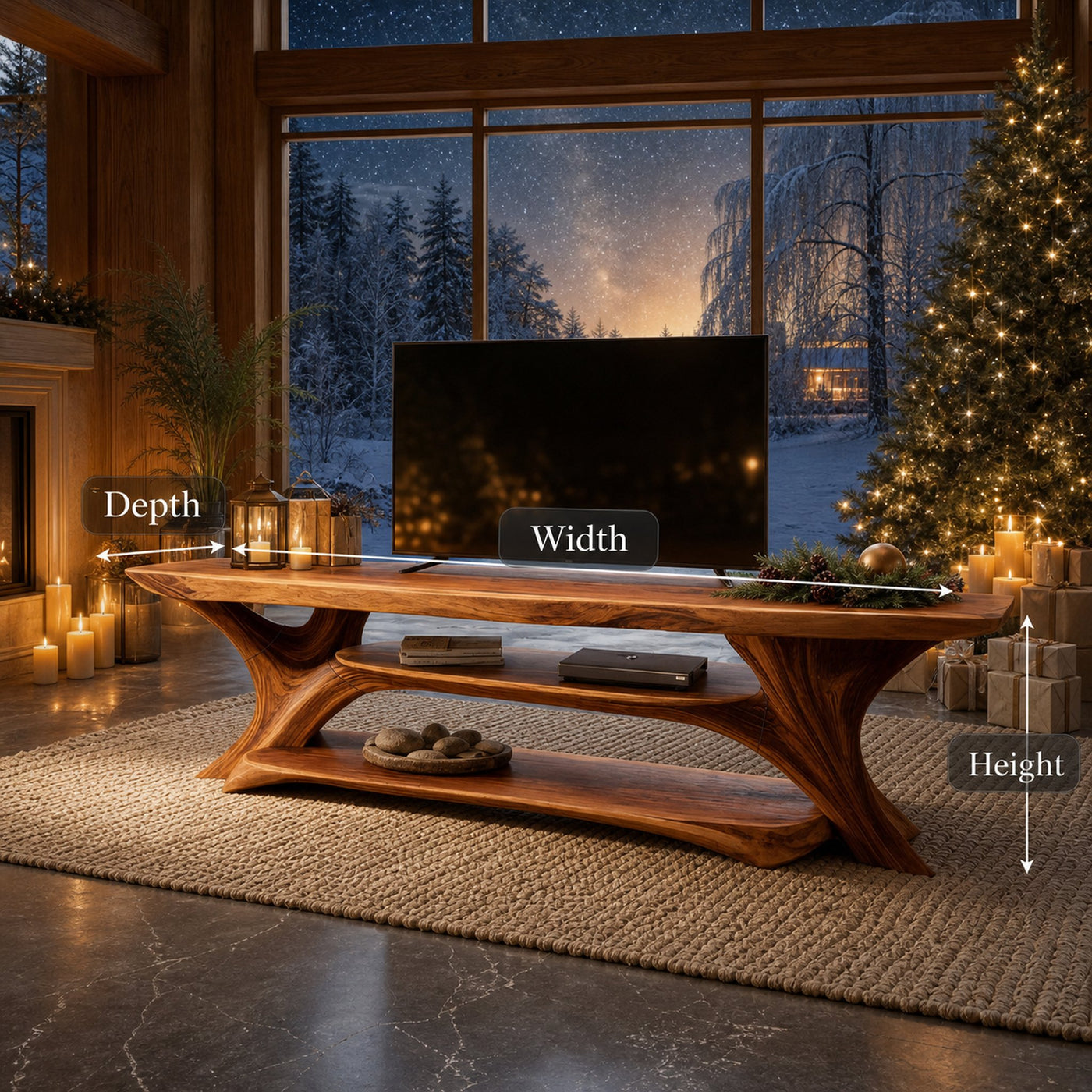 Handcrafted Live Edge Entryway TV Stand For Winter Holiday Style - product view 7