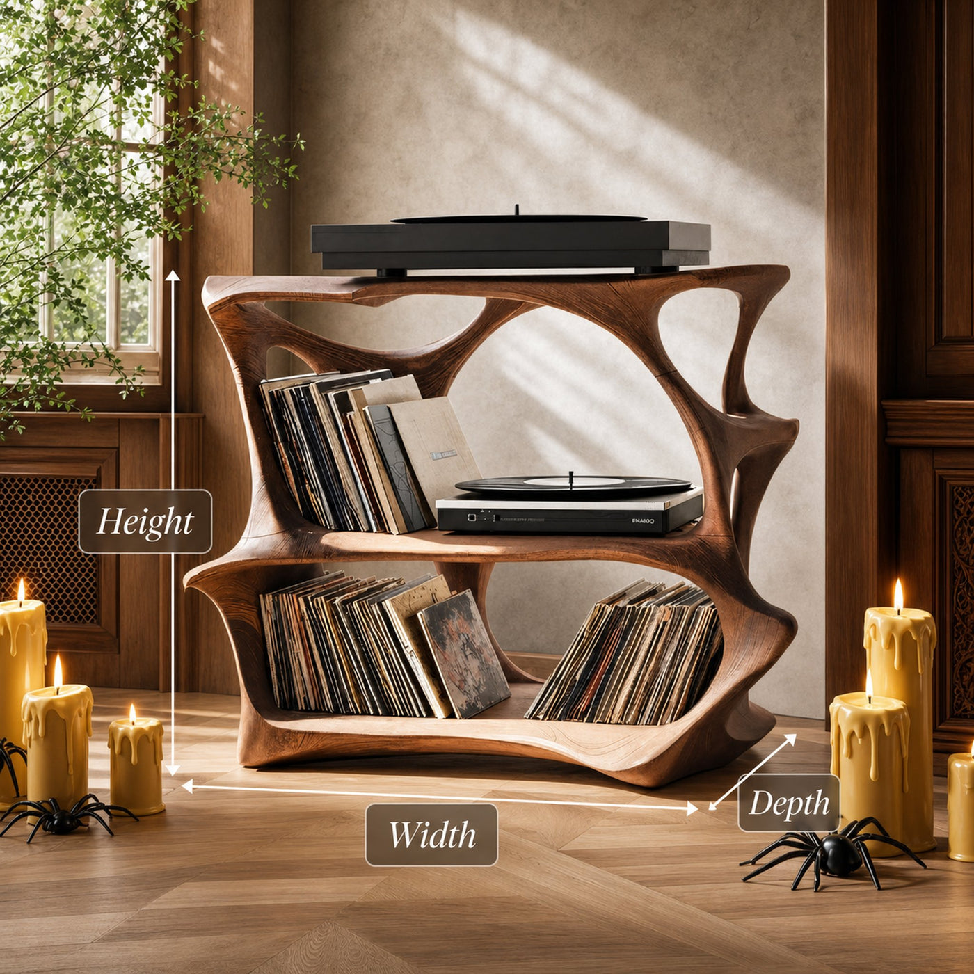 Handcrafted Live Edge Record Stand For Entryway Halloween Design Ideas - product view 6
