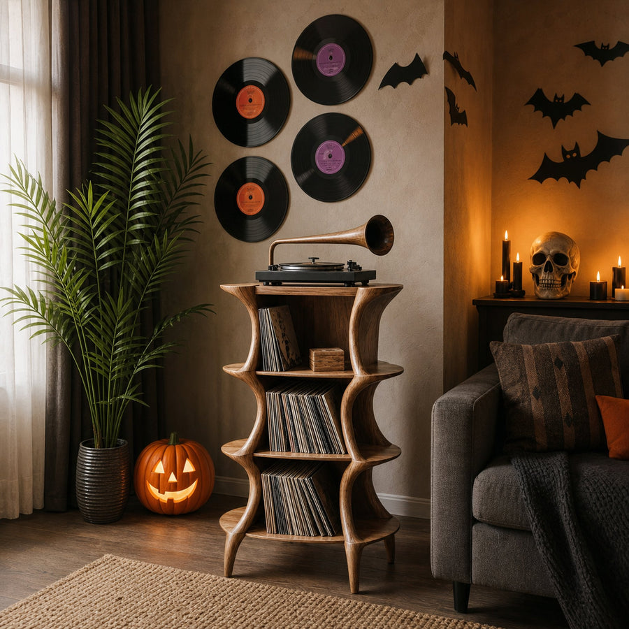 Handcrafted Live Edge Record Stand For Living Room Halloween Style