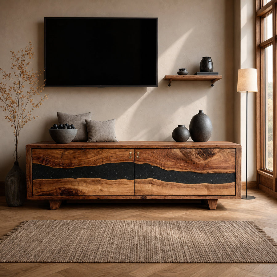 Handcrafted Live Edge TV Cabinet For Furniture Decor