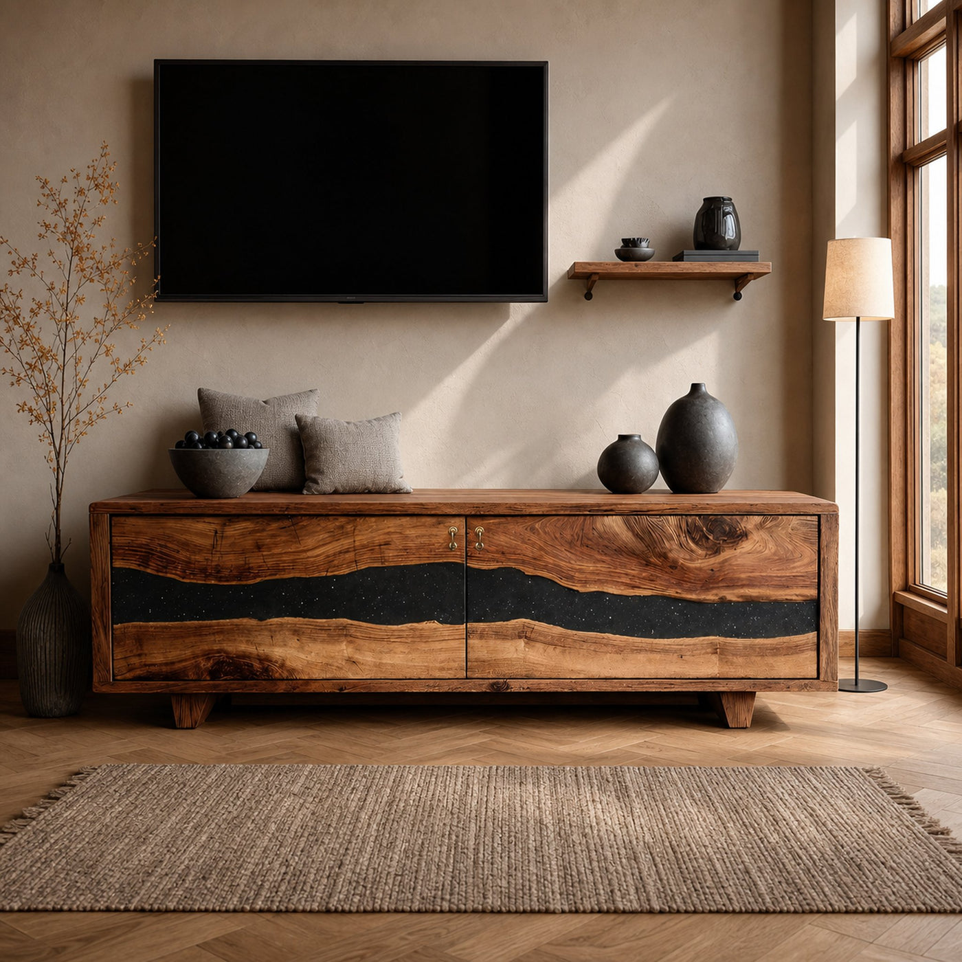 Handcrafted Live Edge TV Cabinet For Furniture Decor