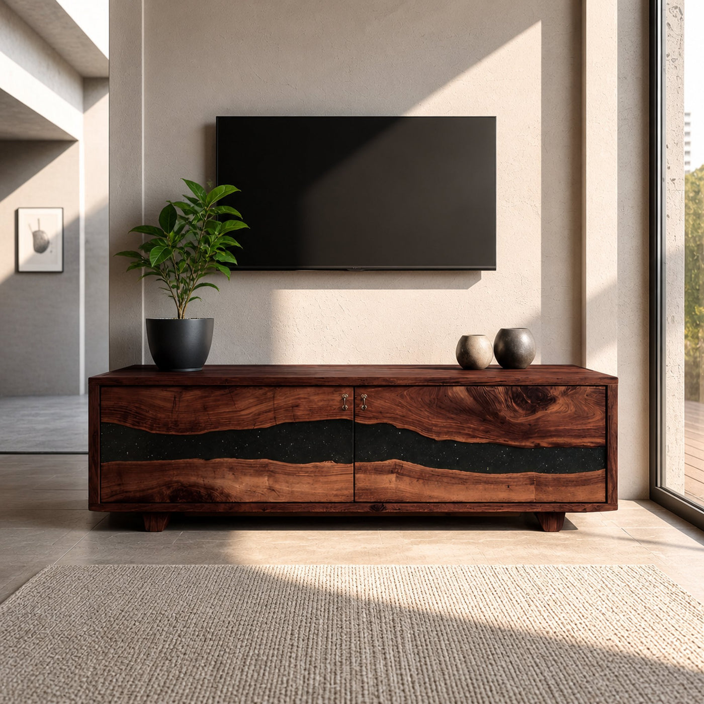 Handcrafted Live Edge TV Cabinet For Furniture Decor - product view 6