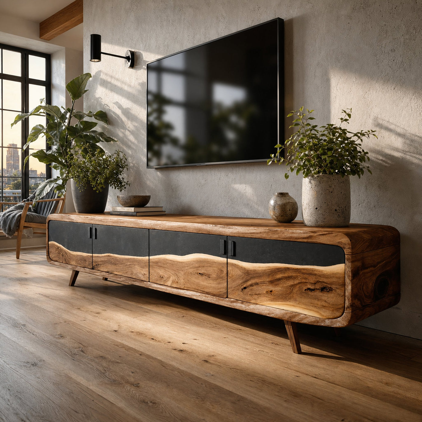 Handcrafted Live Edge TV Console For Home Style