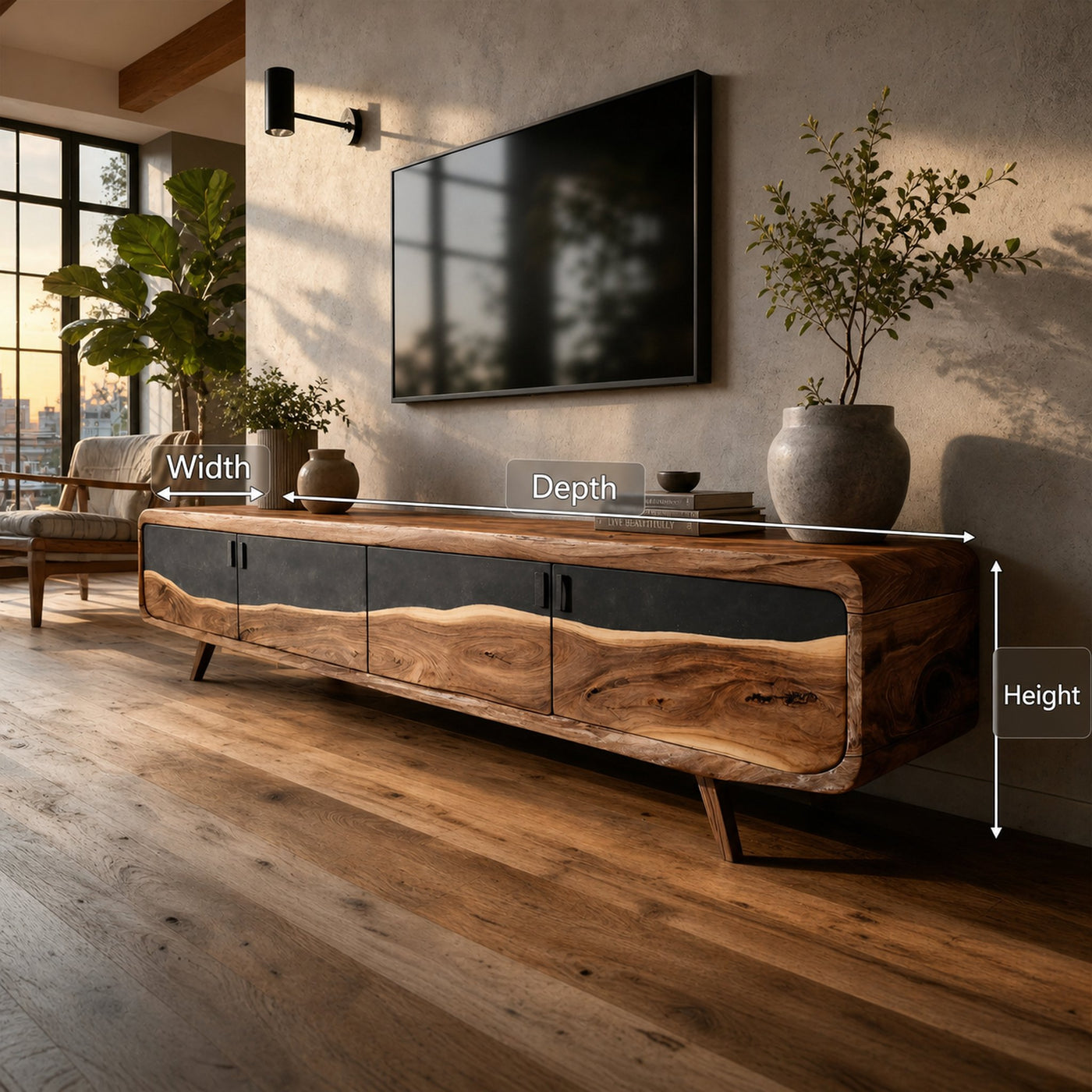 Handcrafted Live Edge TV Console For Home Style - product view 7
