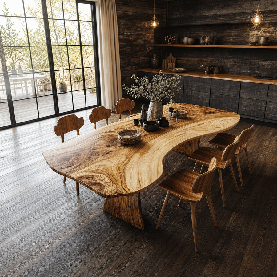 Handcrafted Live Edge Wooden Dining Table Artistic Slab For Kitchen
