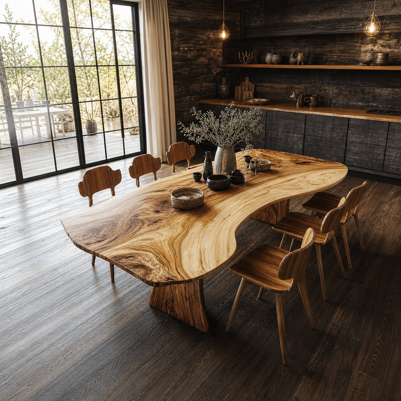 Handcrafted Live Edge Wooden Dining Table Artistic Slab For Kitchen