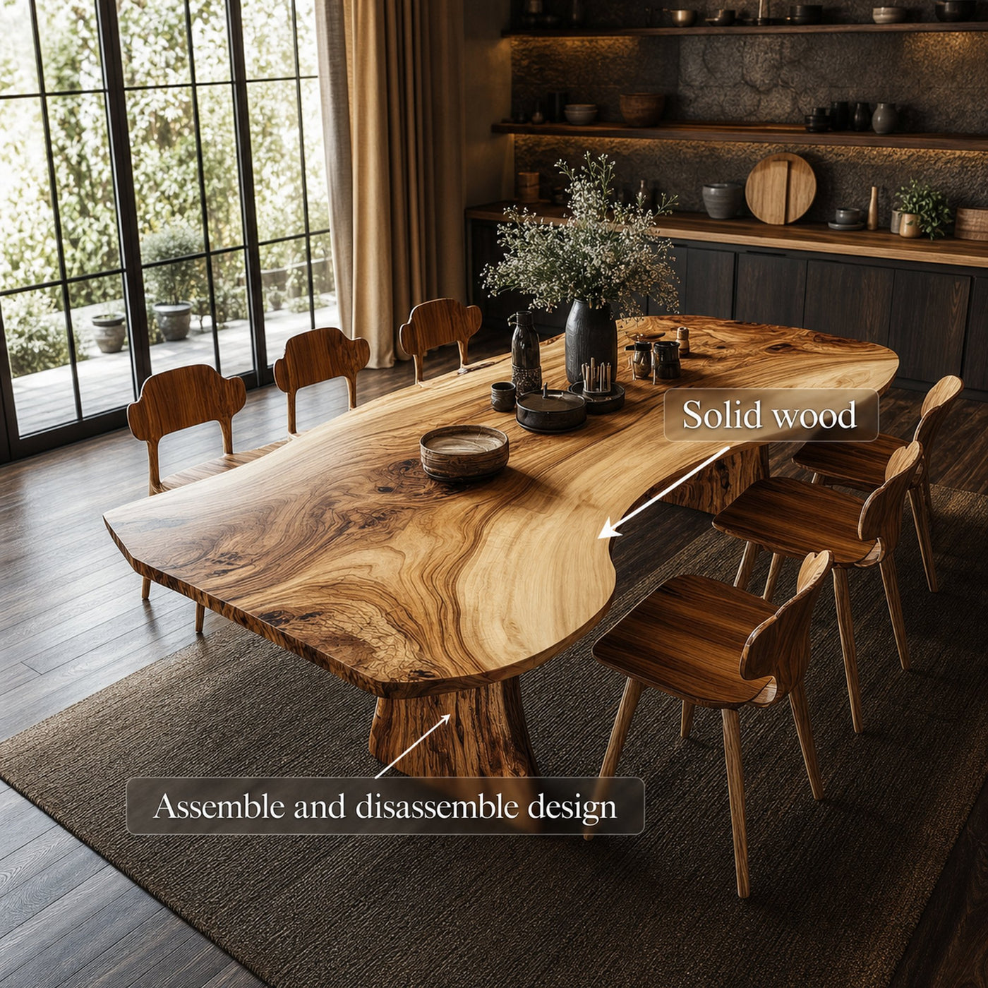 Handcrafted Live Edge Wooden Dining Table Artistic Slab For Kitchen - product view 2