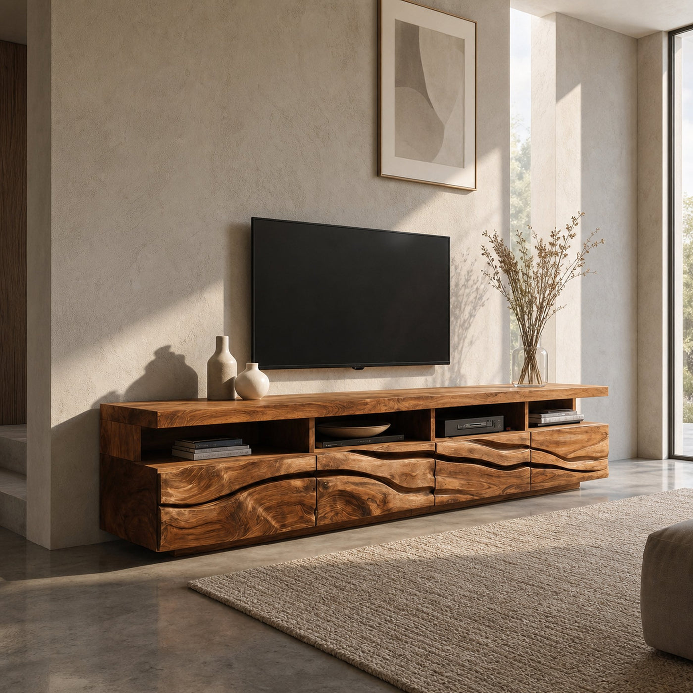 Handcrafted Media Cabinet Console For Living Room