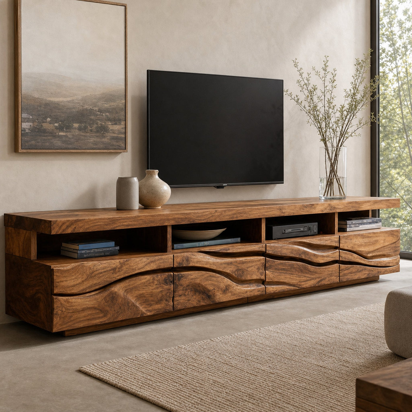 Handcrafted Media Cabinet Console For Living Room - product view 6