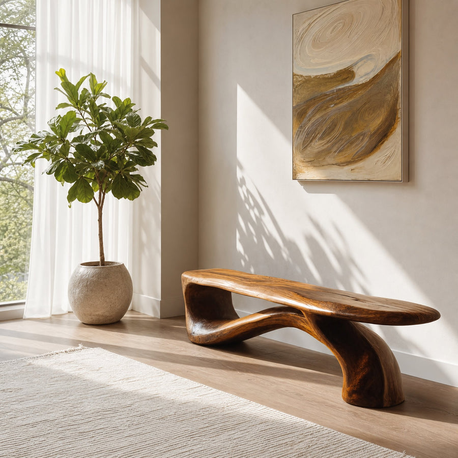 Handcrafted Organic Form Bench For Entryway