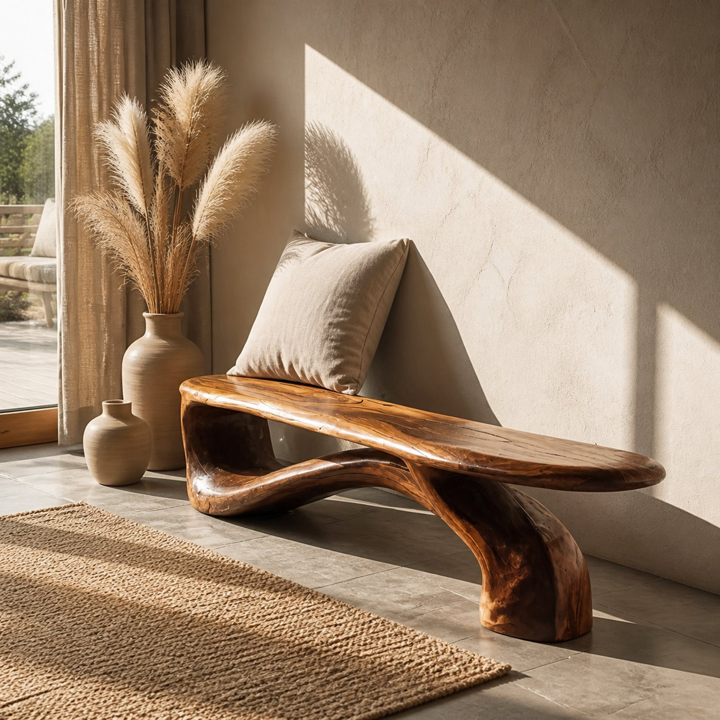 Handcrafted Organic Form Bench For Entryway - product view 6