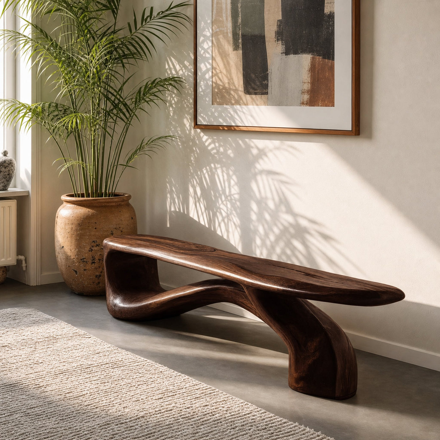 Handcrafted Organic Form Bench For Entryway - product view 7