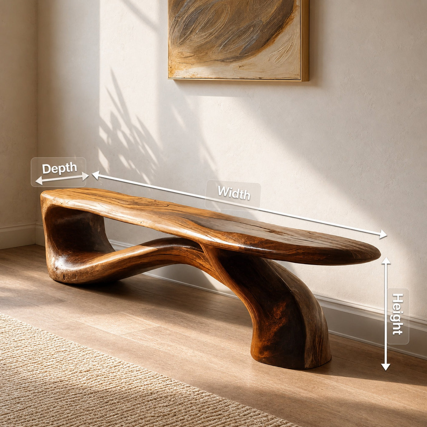 Handcrafted Organic Form Bench For Entryway - product view 8