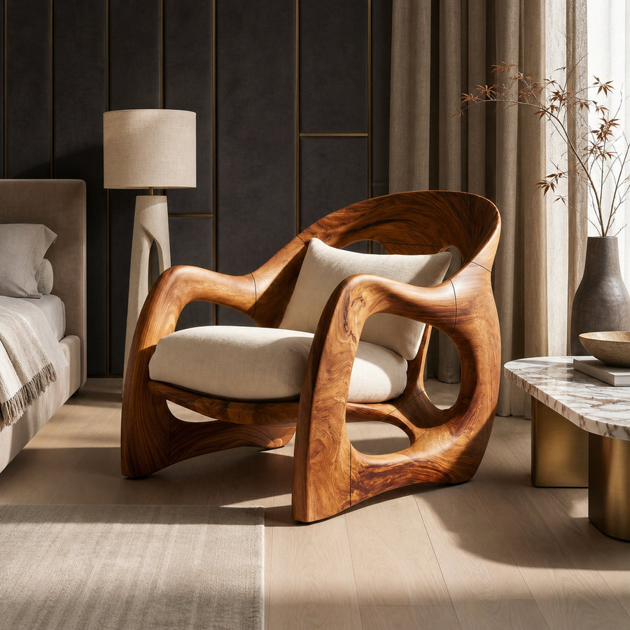 Handcrafted Organic Wood Armchair for Cozy Minimalist Living