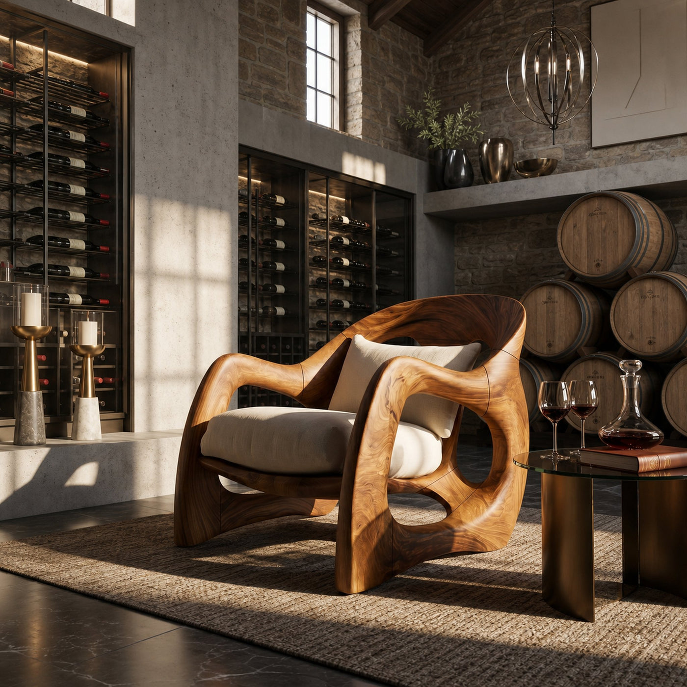 Handcrafted Organic Wood Armchair for Cozy Minimalist Living - product view 6