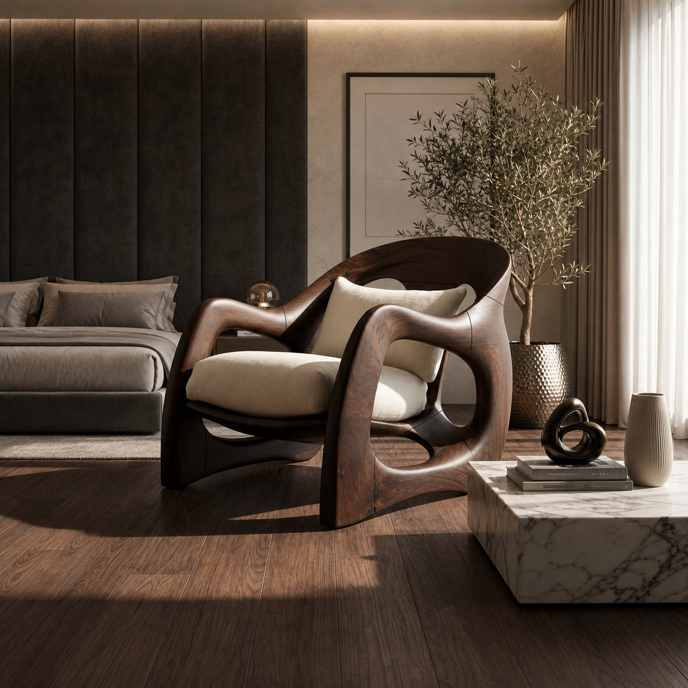 Handcrafted Organic Wood Armchair for Cozy Minimalist Living - product view 7