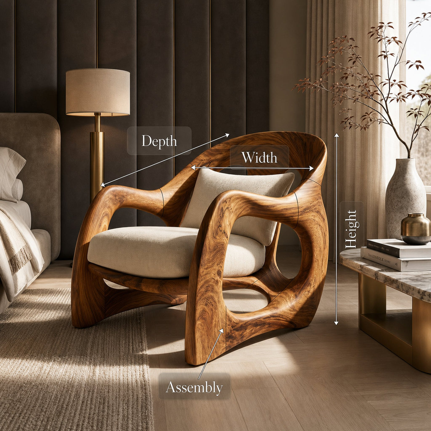Handcrafted Organic Wood Armchair for Cozy Minimalist Living - product view 8