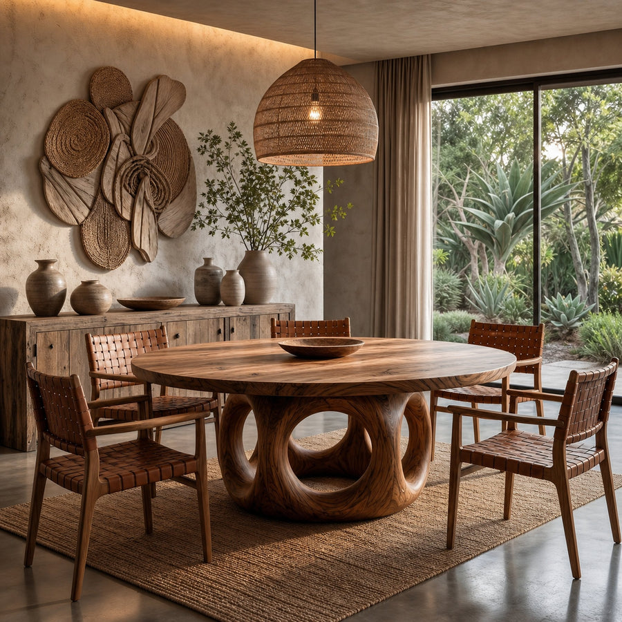 Handcrafted Round Dining Table Nature Inspired Design For Dining Room