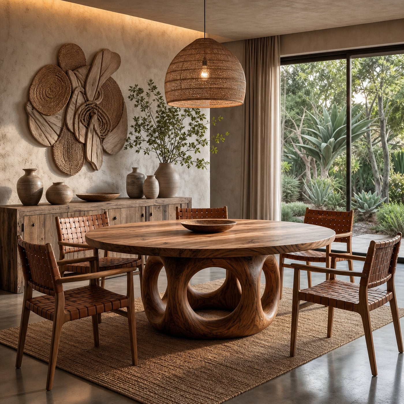 Handcrafted Round Dining Table Nature Inspired Design For Dining Room