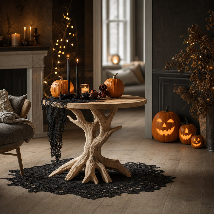 Handcrafted Round End Table For Living Room Gothic Fall Furniture Decor