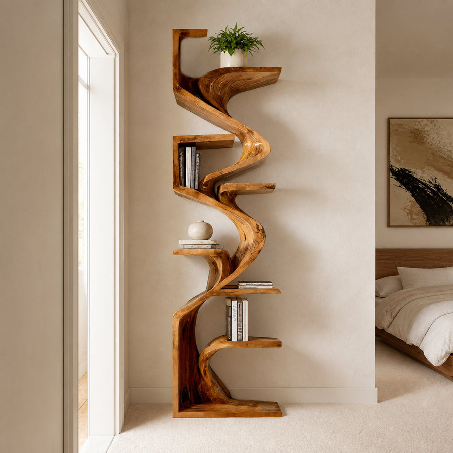 Handcrafted Sculpted Bookshelf For Living Room