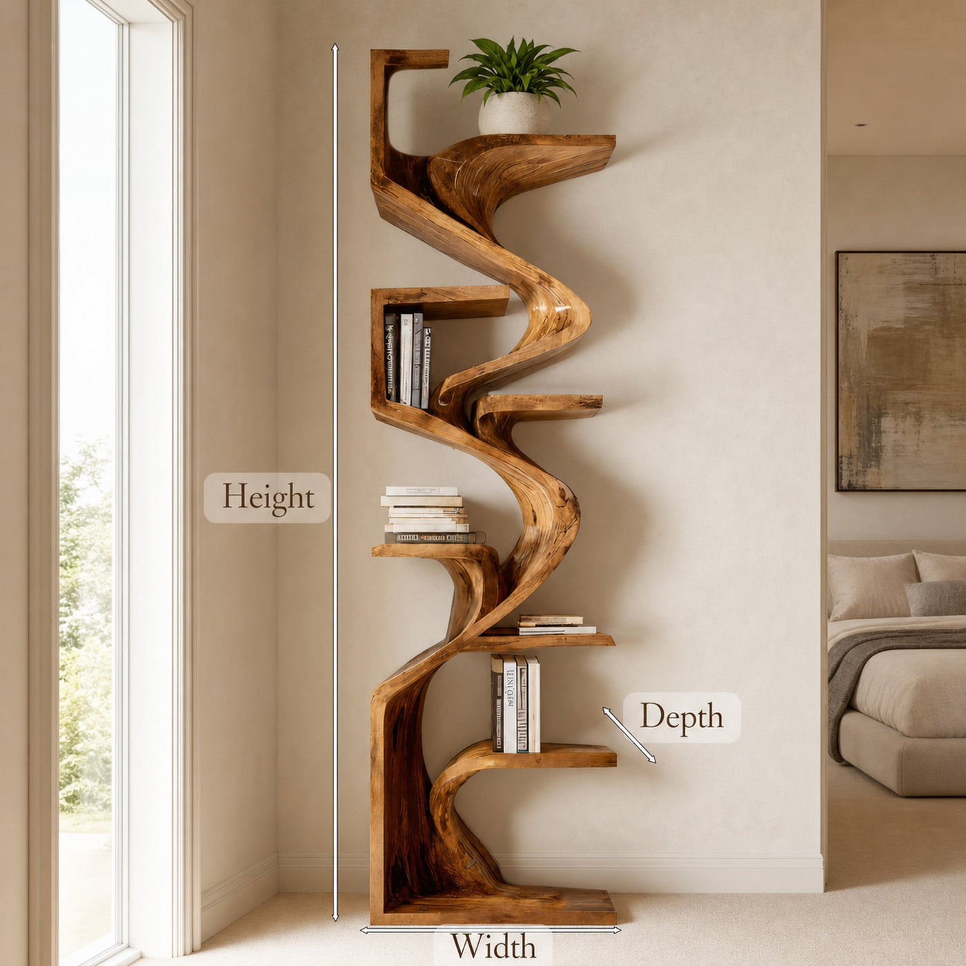 Handcrafted Sculpted Bookshelf For Living Room - product view 6