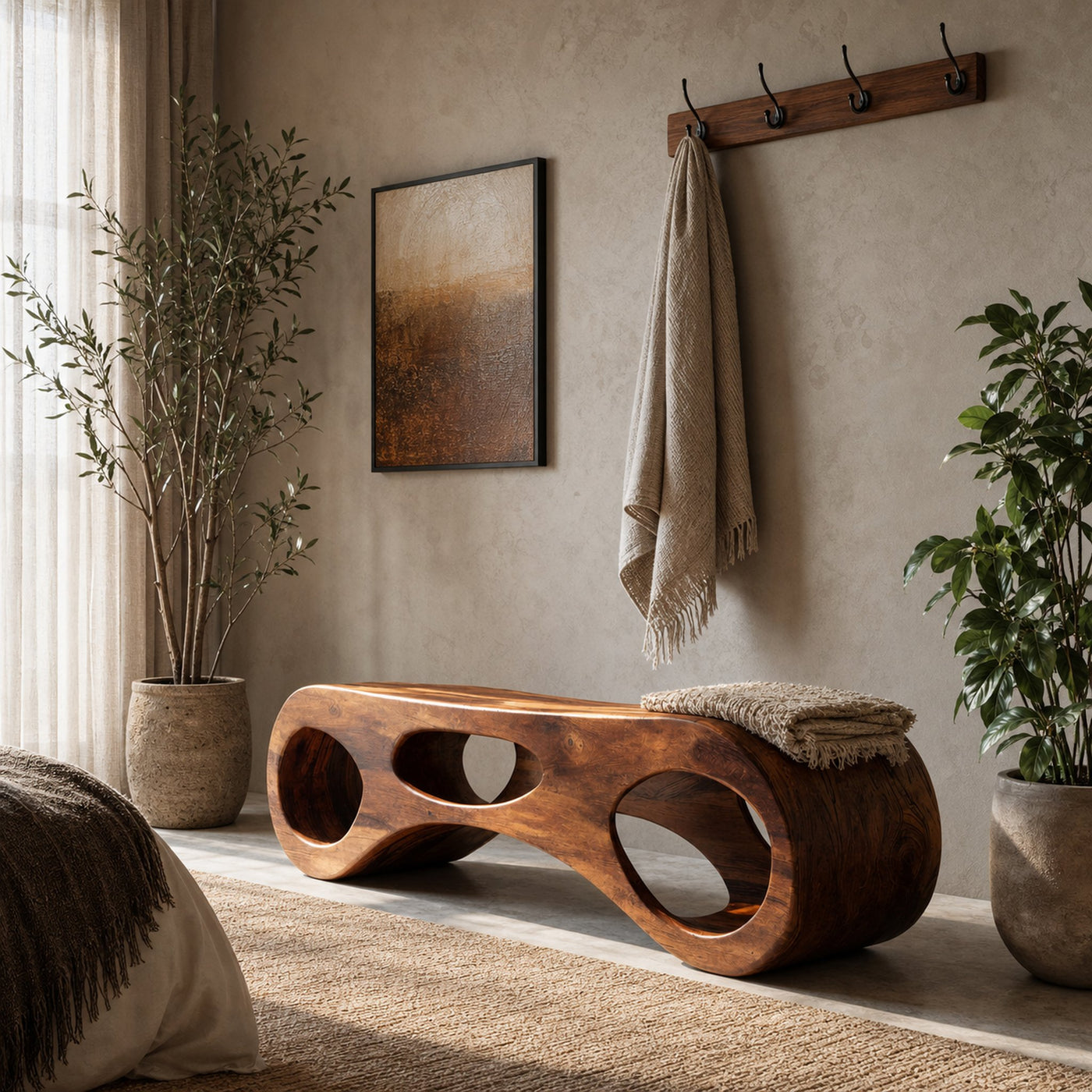 Handcrafted Sculptural Bench For Bedroom Or Entryway
