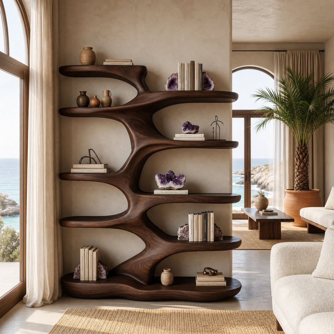 Handcrafted Sculptural Wood Bookshelf For Home Library - product view 7