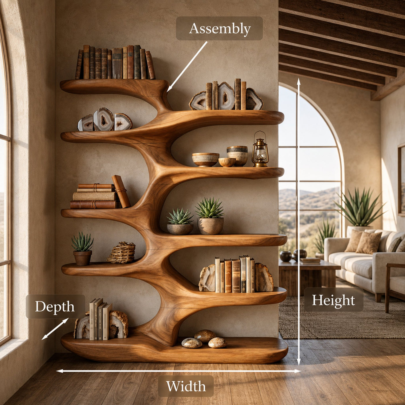 Handcrafted Sculptural Wood Bookshelf For Home Library - product view 8
