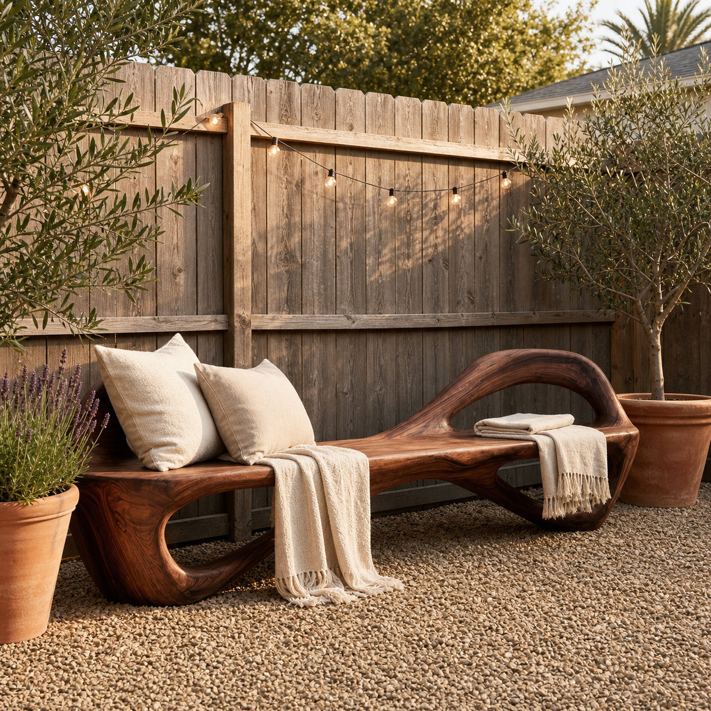 Handcrafted Sculptural Wooden Bench For Living Room Space - product view 6