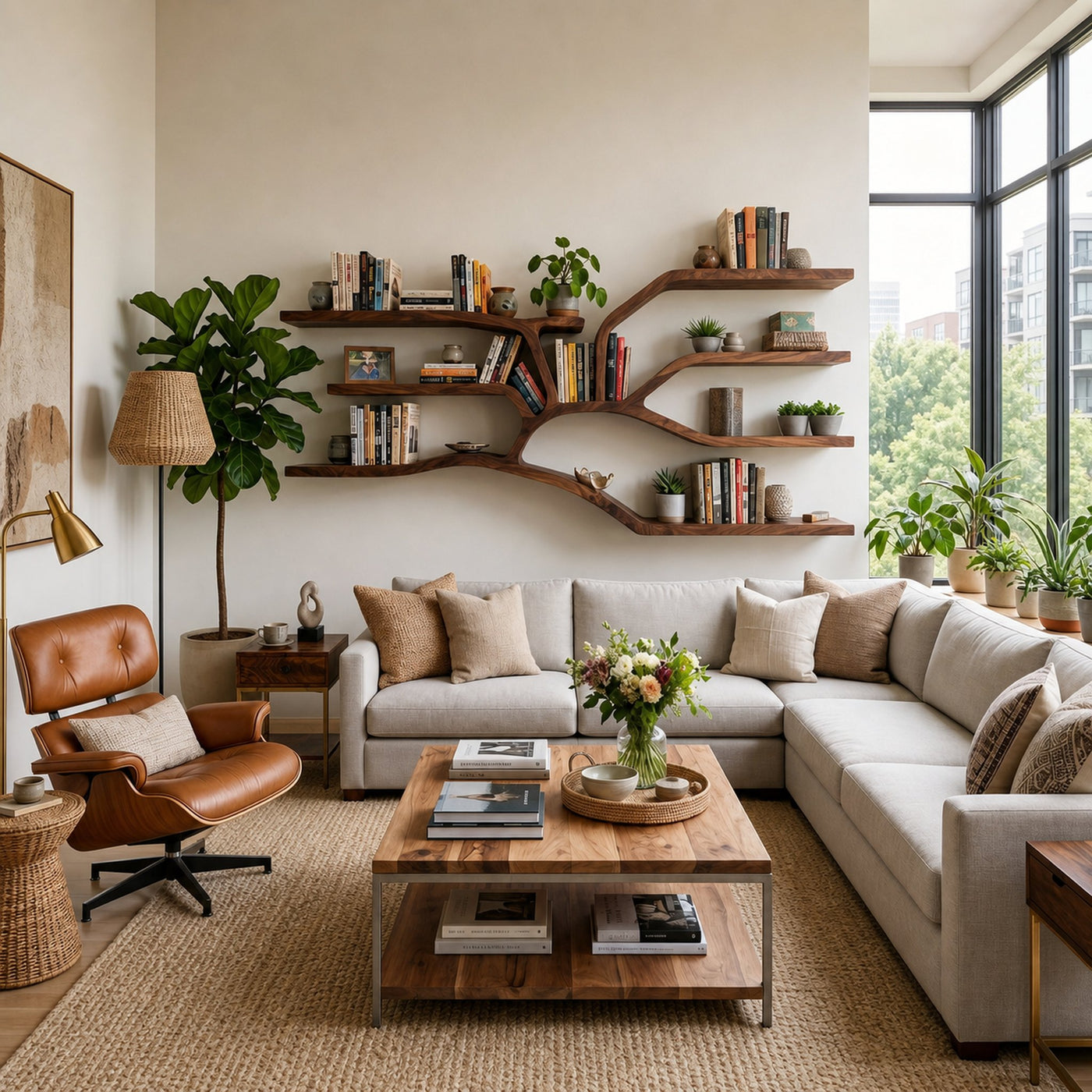 Handcrafted Sculptural Wooden Bookshelf For Living Room Decor - product view 7