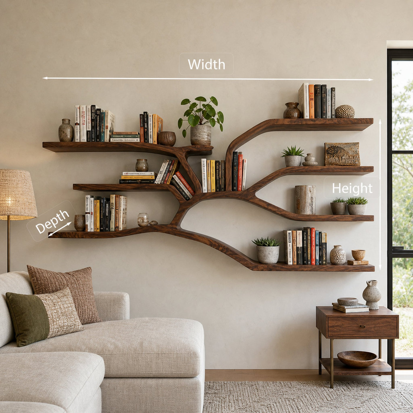Handcrafted Sculptural Wooden Bookshelf For Living Room Decor - product view 8
