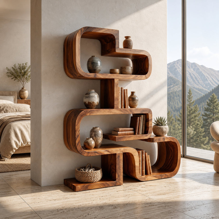 Handcrafted Sculptural Wooden Storage Unit For Spa Decor