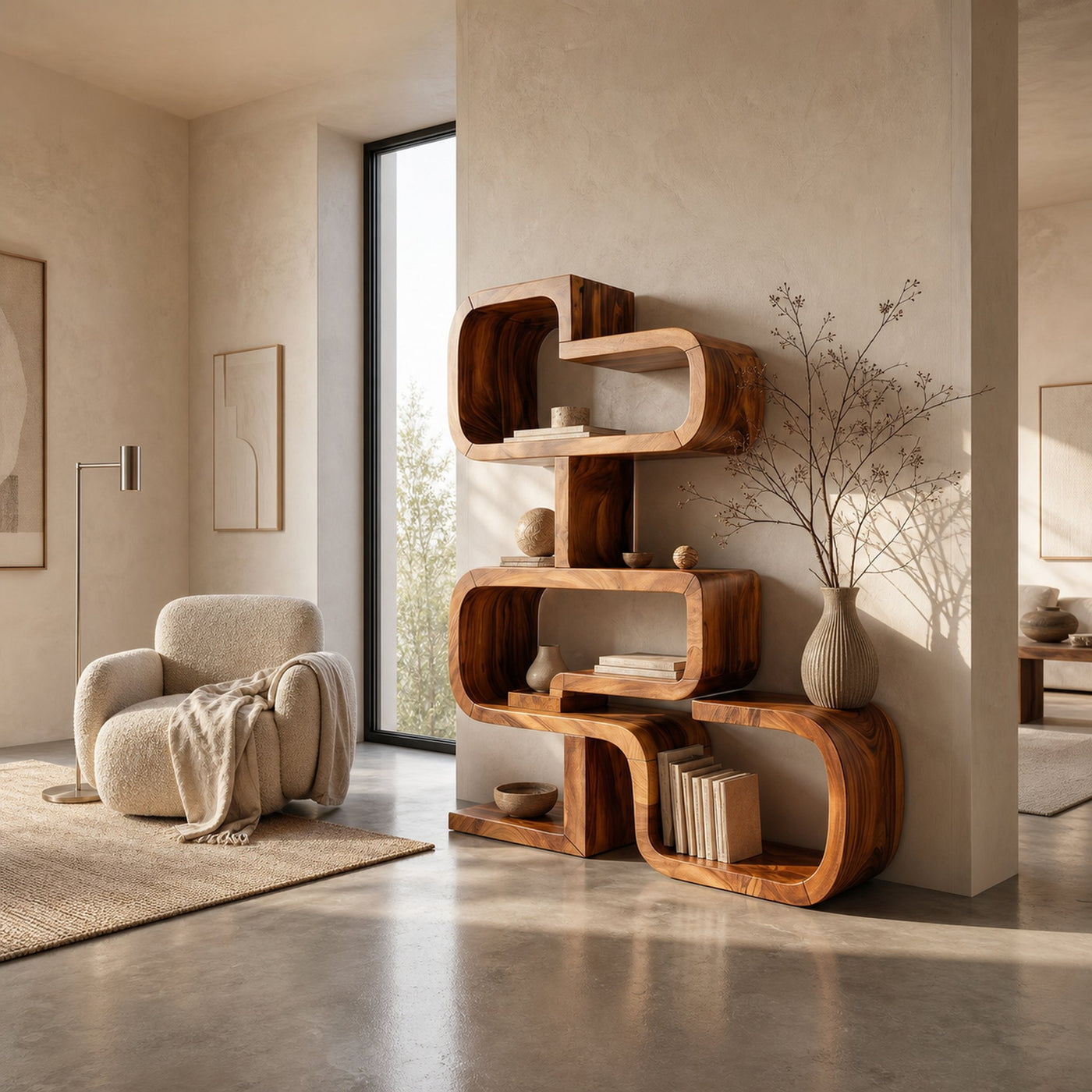 Handcrafted Sculptural Wooden Storage Unit For Spa Decor - product view 6