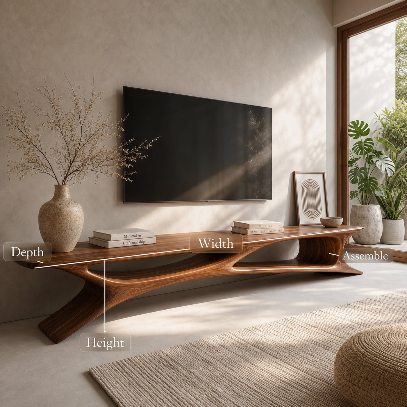 Handcrafted Sculptural Wooden TV Stand For Living Room - product view 8