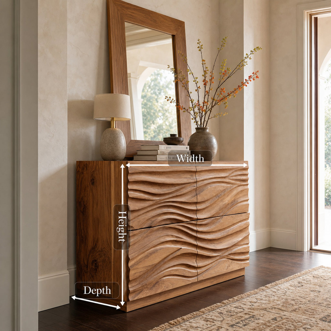 Handcrafted Sideboard Carved Wave Design For Living Decor - product view 8