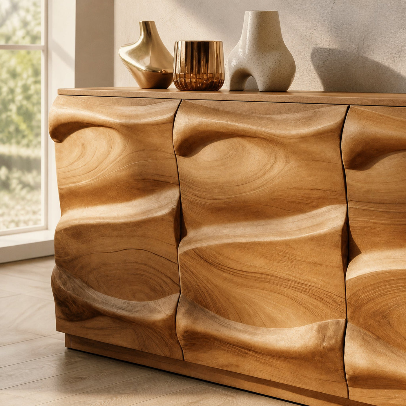 Handcrafted Sideboard With Sculptural Wave For Living Room - product view 3