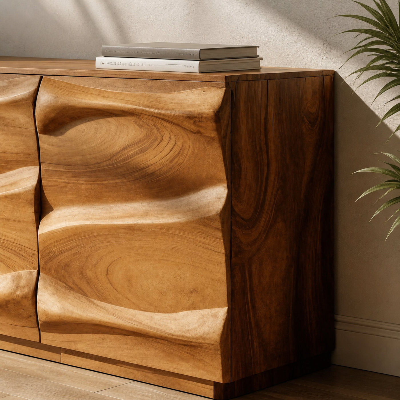 Handcrafted Sideboard With Sculptural Wave For Living Room - product view 4