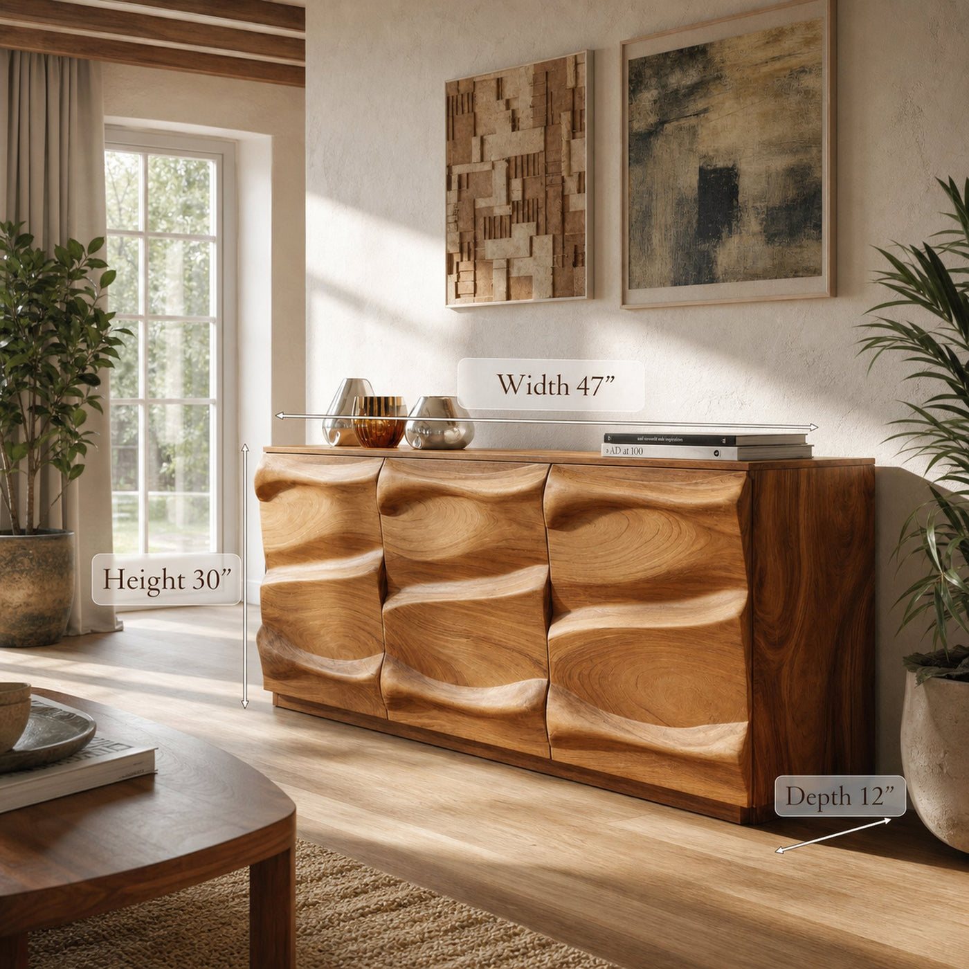 Handcrafted Sideboard With Sculptural Wave For Living Room - product view 6