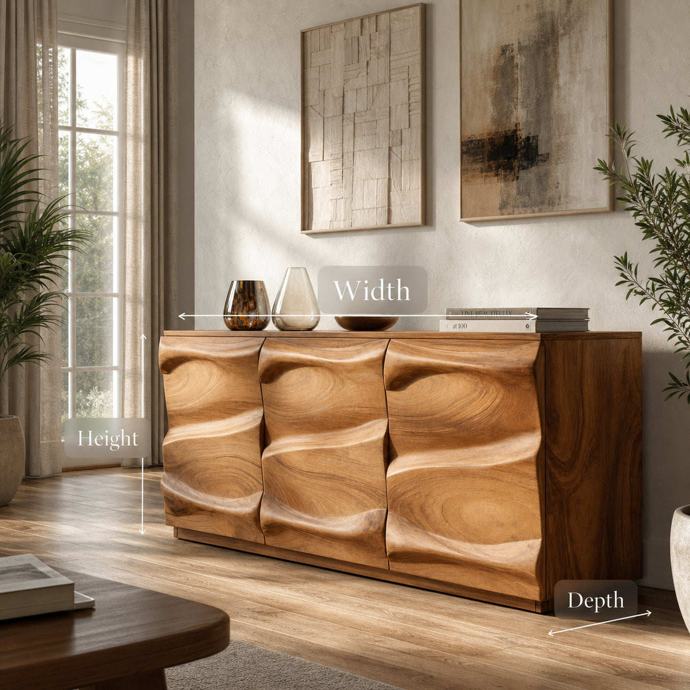 Handcrafted Sideboard With Sculptural Wave For Living Room - product view 7