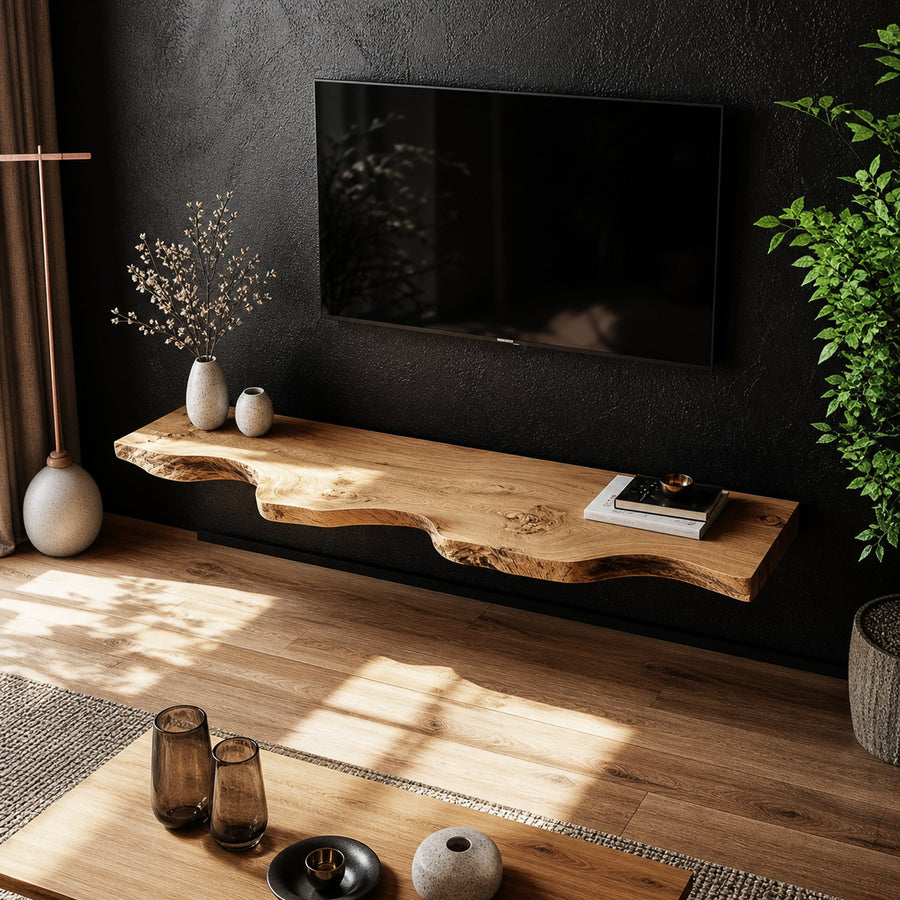 Handcrafted Solid Wood Floating TV Bench Natural Modern Living Room Decor