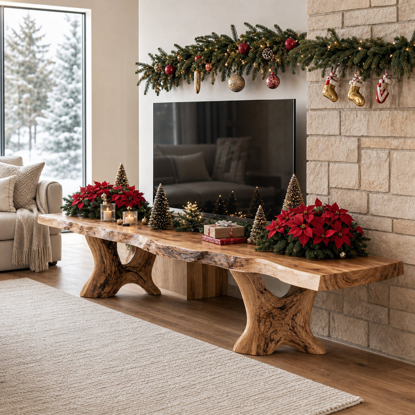 Handcrafted Solid Wood TV Console For Christmas Home Furniture Decor