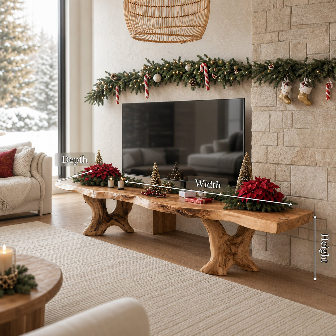 Handcrafted Solid Wood TV Console For Christmas Home Furniture Decor - product view 6