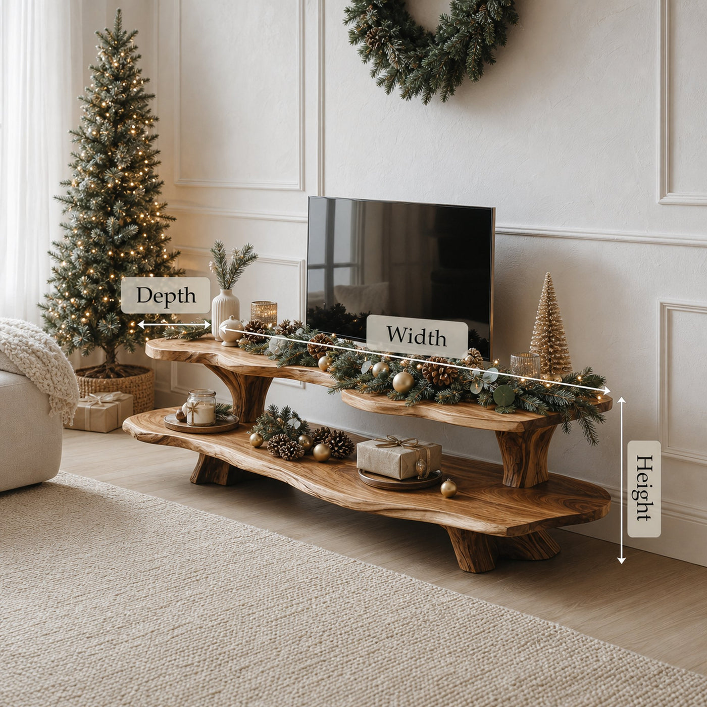 Handcrafted Solid Wood TV Console For Christmas Living Room Furniture - product view 6