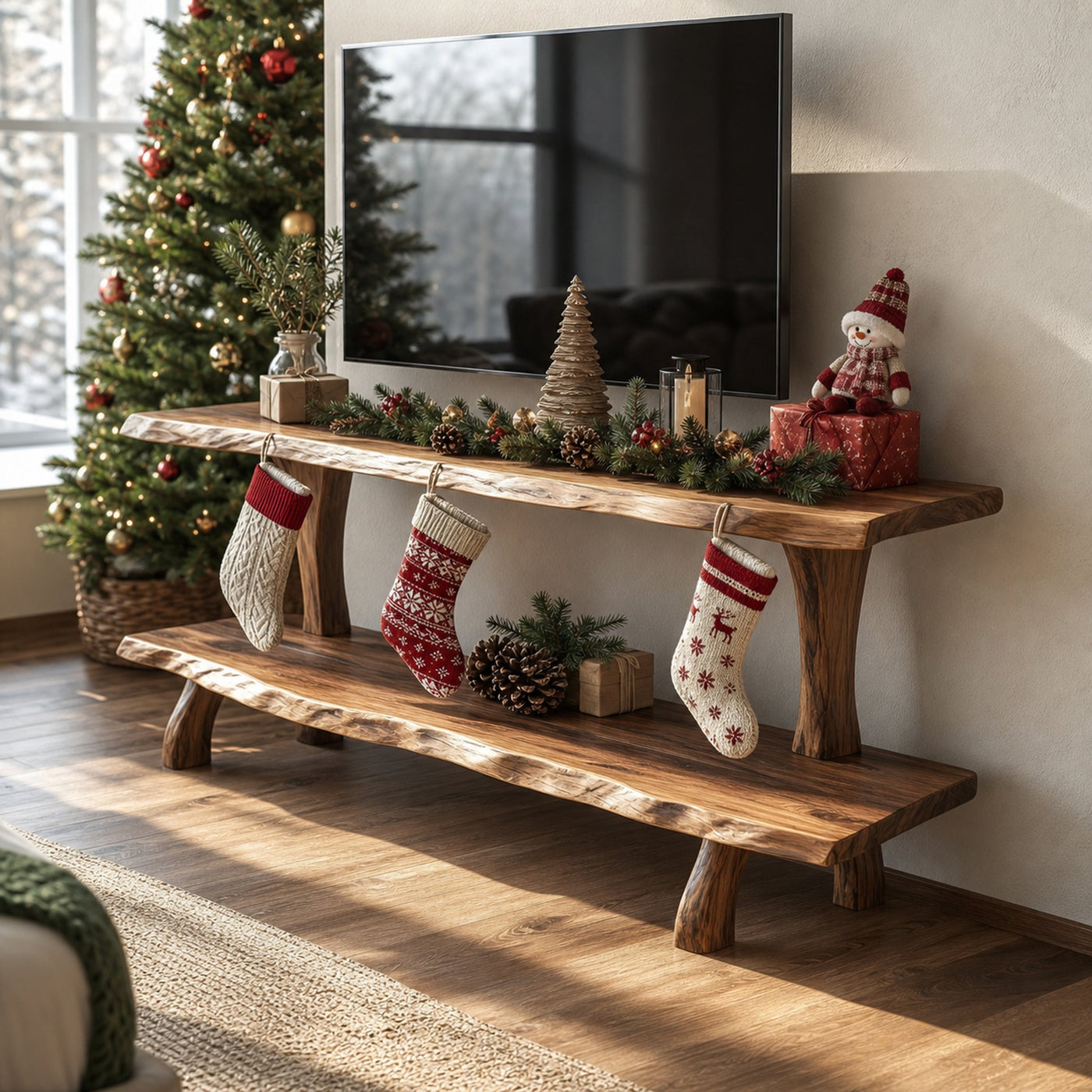 Handcrafted Solid Wood TV Console For Holiday Bedroom Furniture