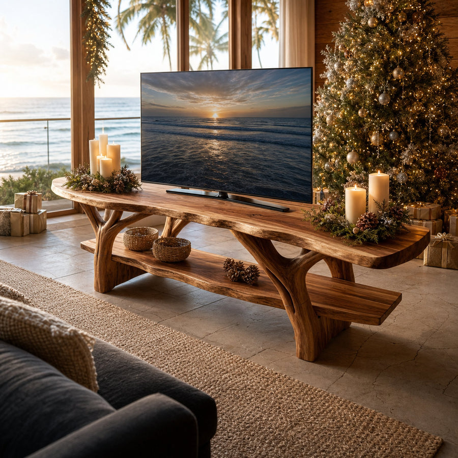 Handcrafted Solid Wood TV Console For Holiday Furniture Design