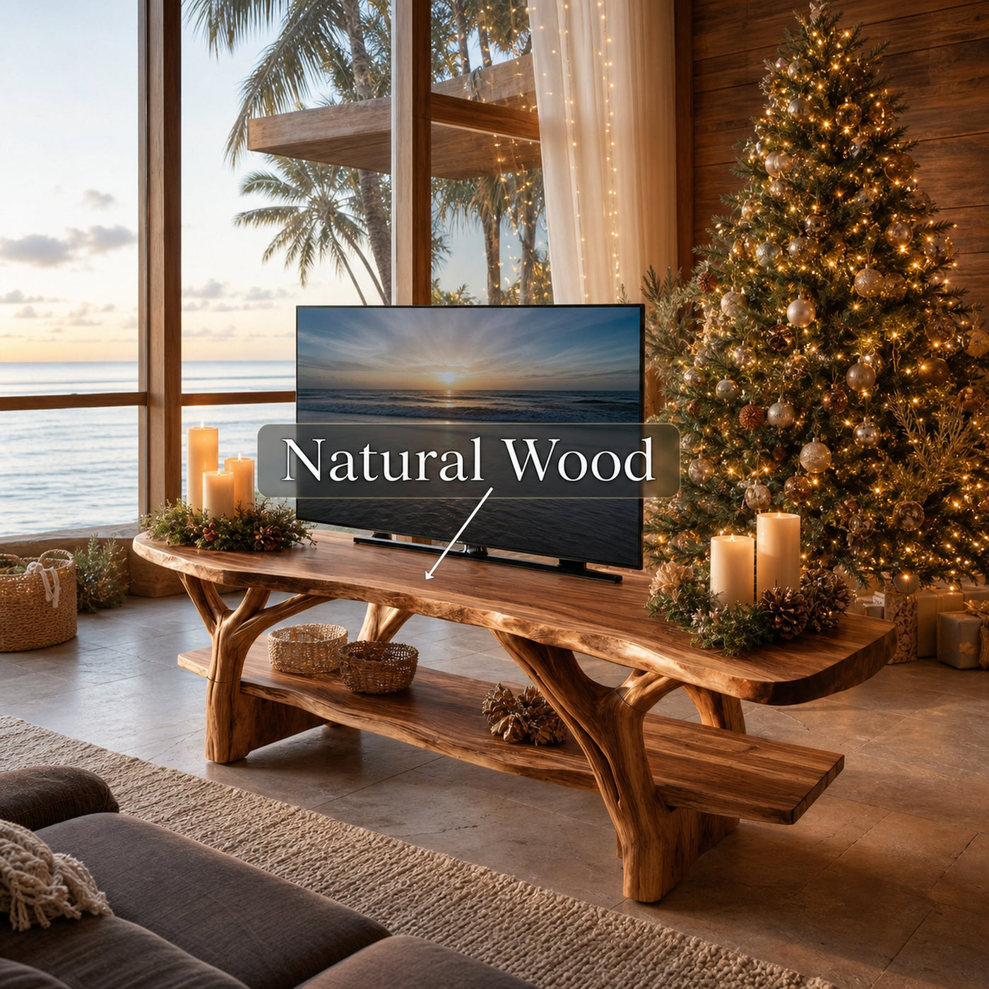 Handcrafted Solid Wood TV Console For Holiday Furniture Design - product view 6