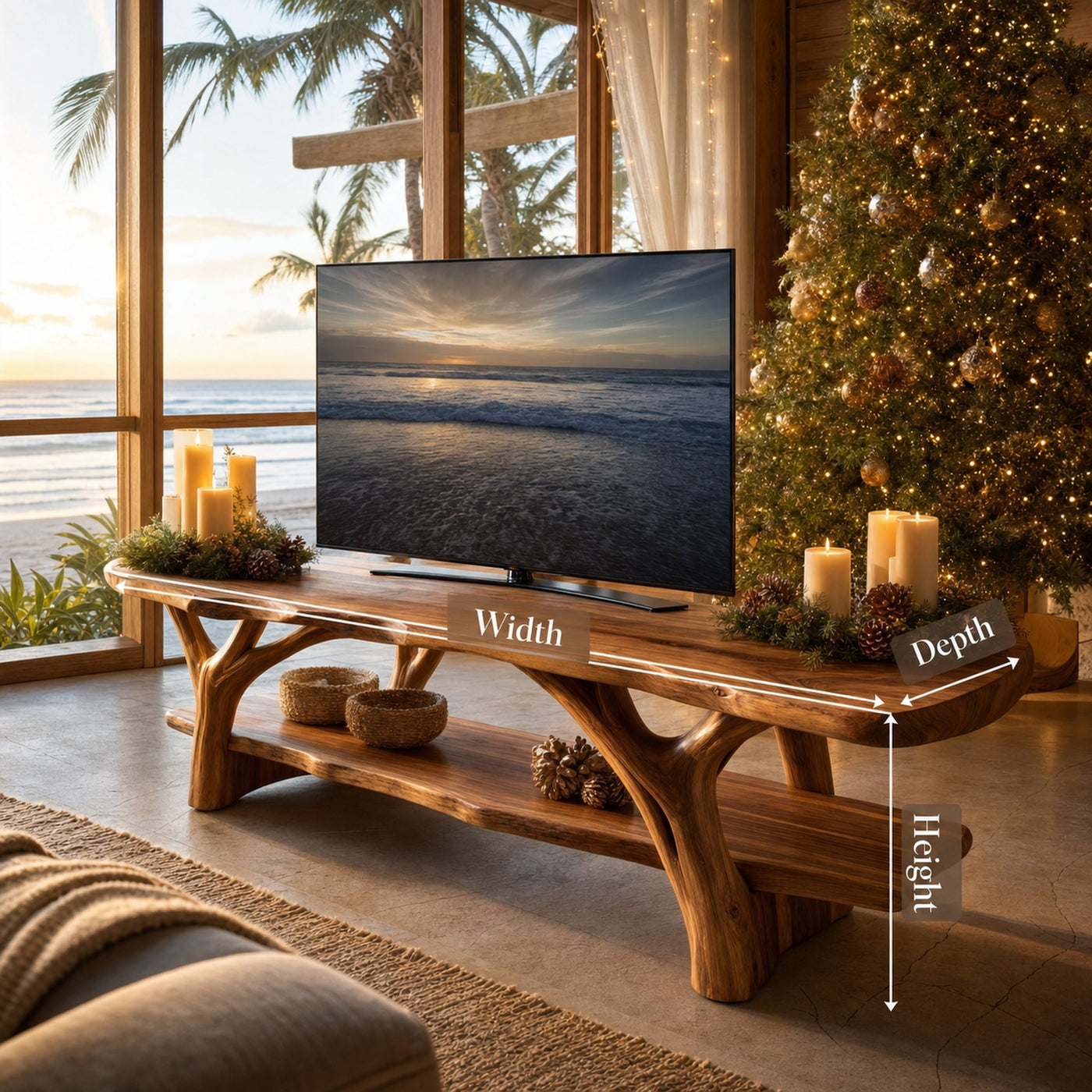 Handcrafted Solid Wood TV Console For Holiday Furniture Design - product view 7