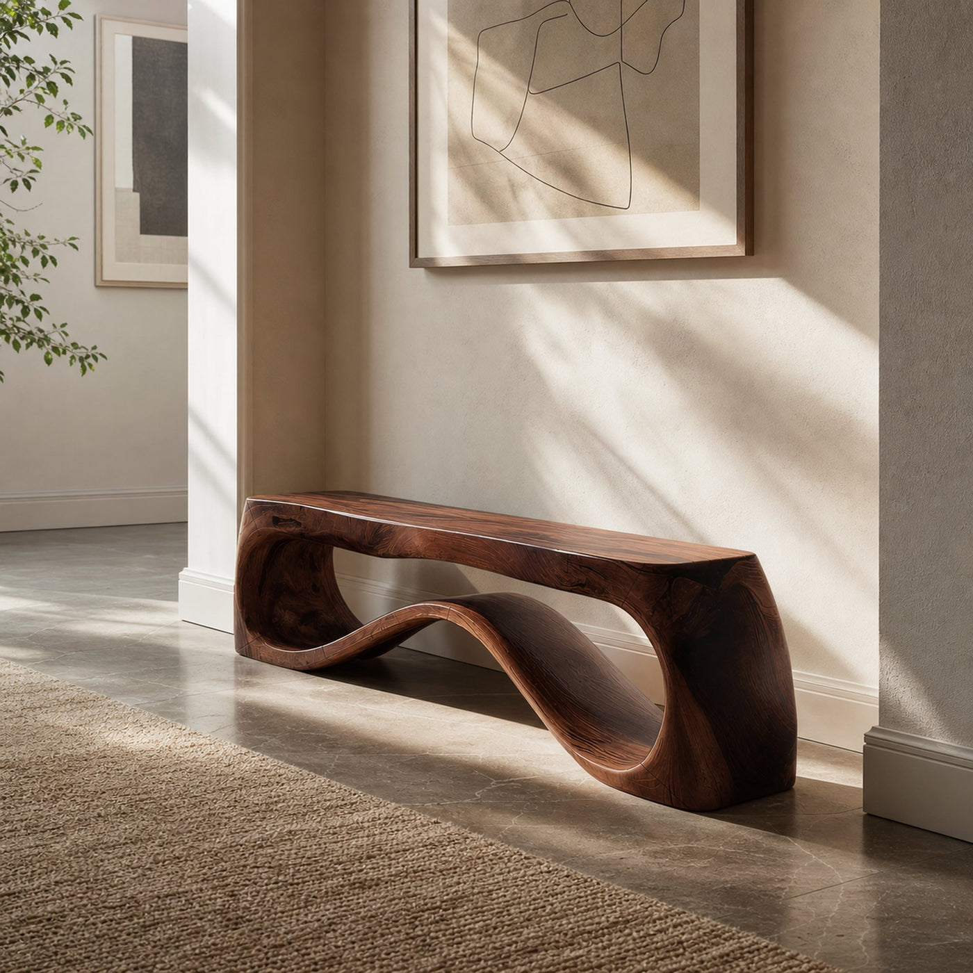 Handcrafted Style Bench With Sculptural Curves For Home - product view 7